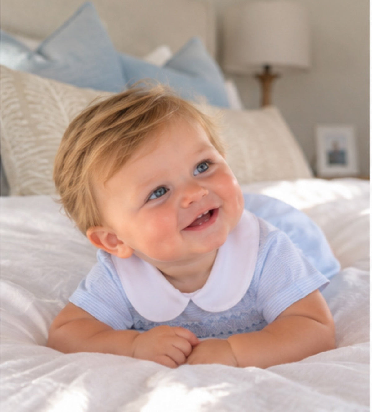 Benjamin Smocked Short Sleeve Bubble Magnolia Baby