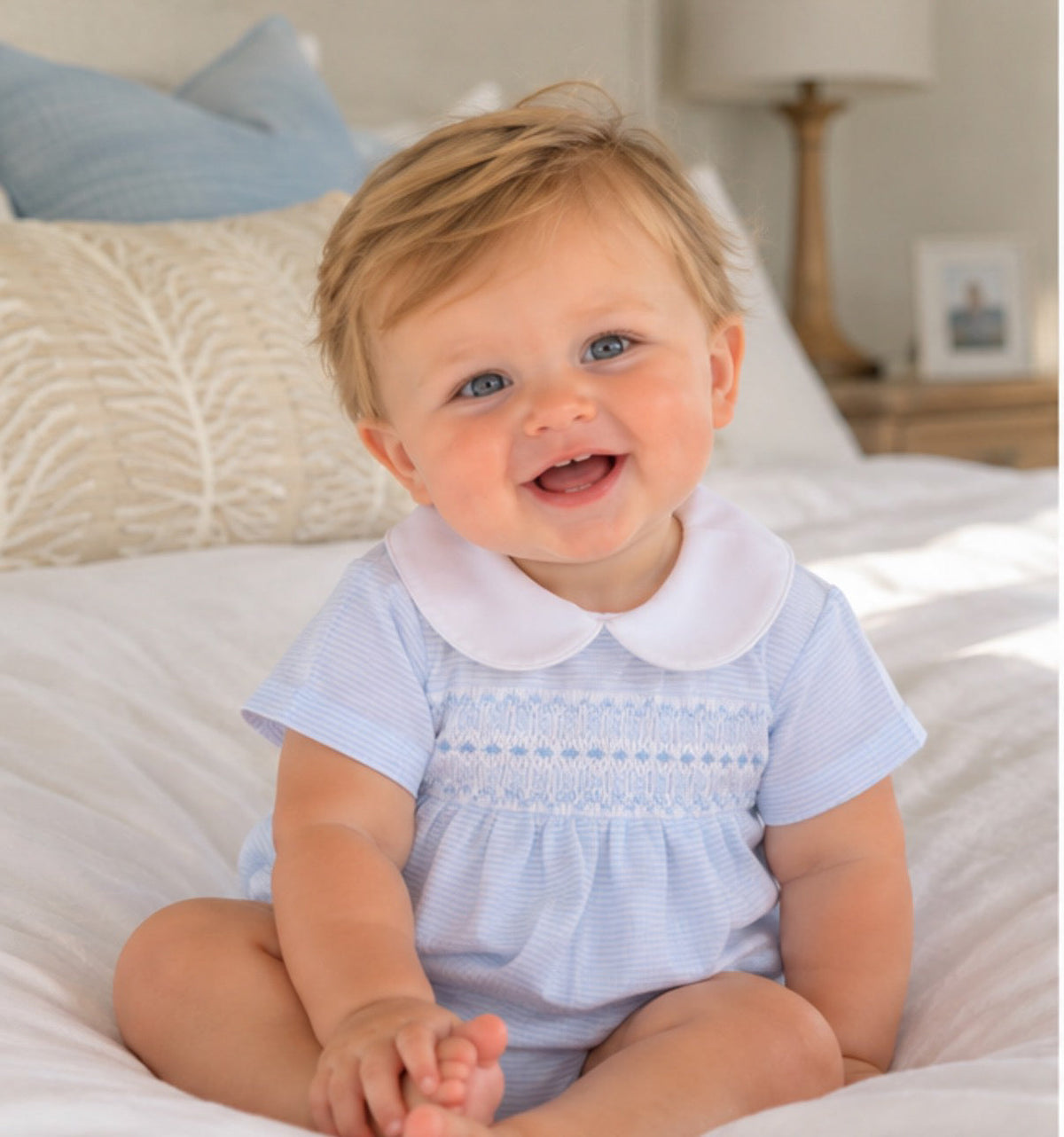Benjamin Smocked Short Sleeve Bubble Magnolia Baby