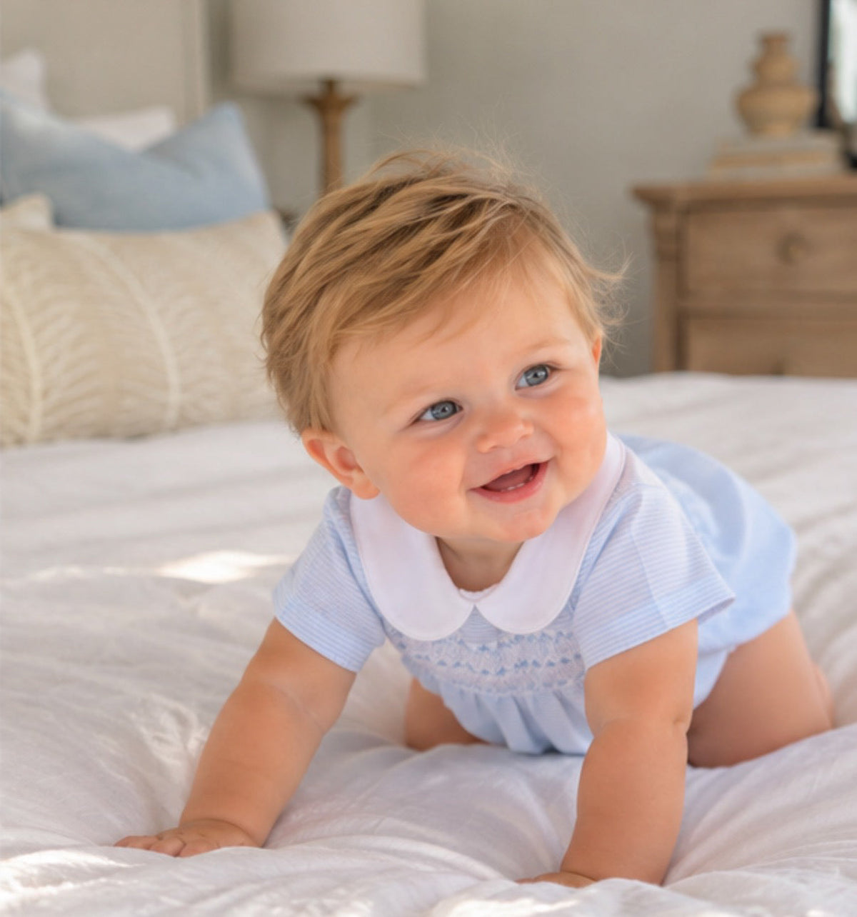 Benjamin Smocked Short Sleeve Bubble Magnolia Baby