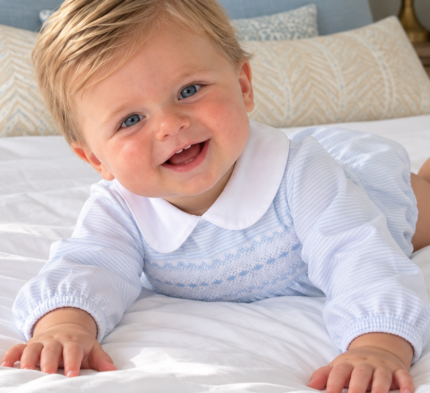 Benjamin Smocked Long Sleeve Bubble Magnolia Baby