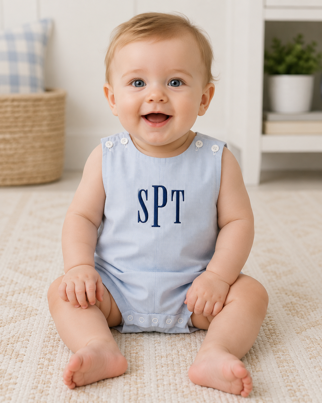 Blue Gingham Romper Petit Ami & Zubels