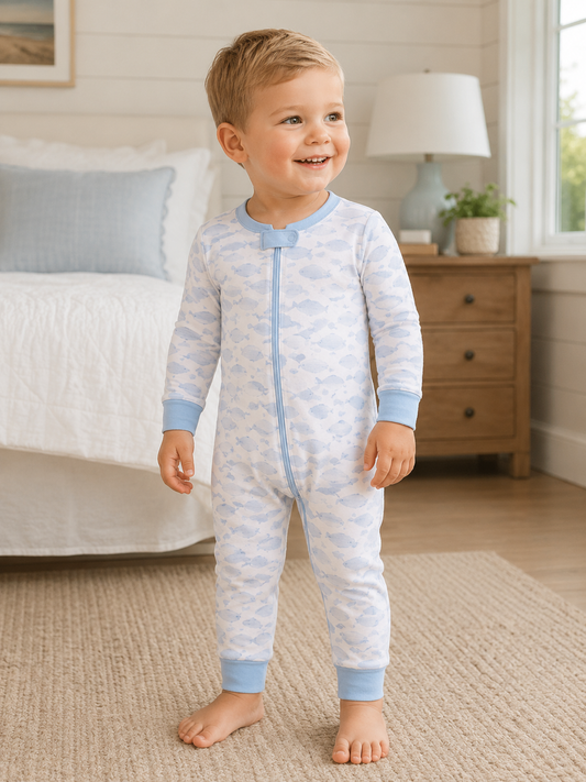 Azure Blue Whales Pajamas Magnolia Baby