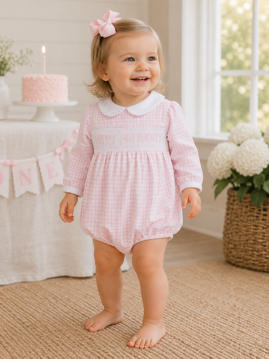 Birthday Heirloom Smocked Pink Bubble Magnolia Baby