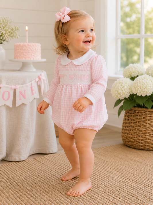 Birthday Heirloom Smocked Pink Bubble Magnolia Baby