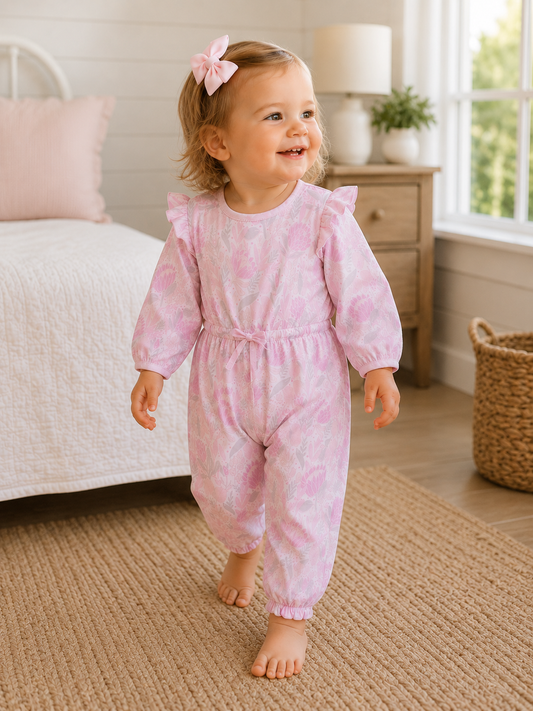 Lilah Pink Girls Romper Feather Baby