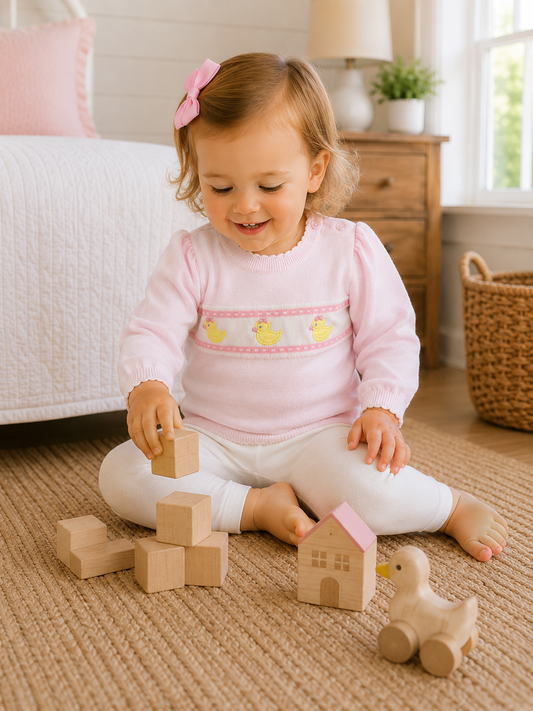 Three Little Ducks Pink Knit Sweater Petit Ami & Zubels