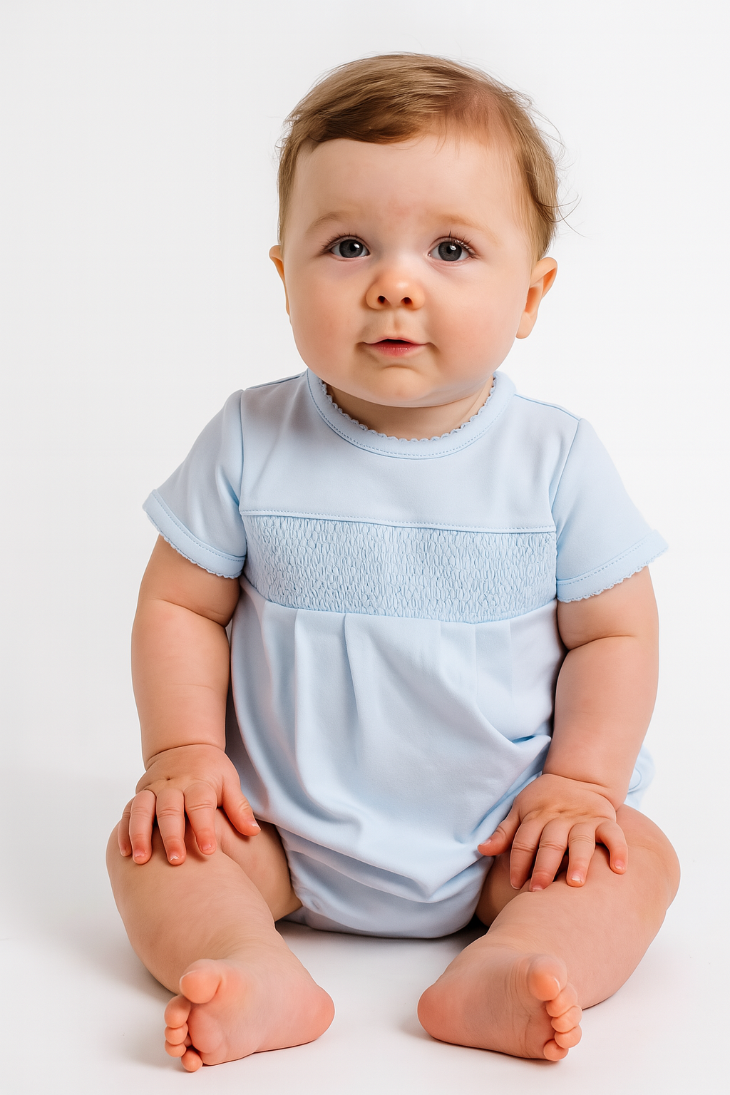 Blue Essentials Solid Smocked Bubble
