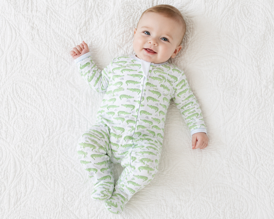 Lowcountry Gator Zip Footie - Light Blue Magnolia Baby