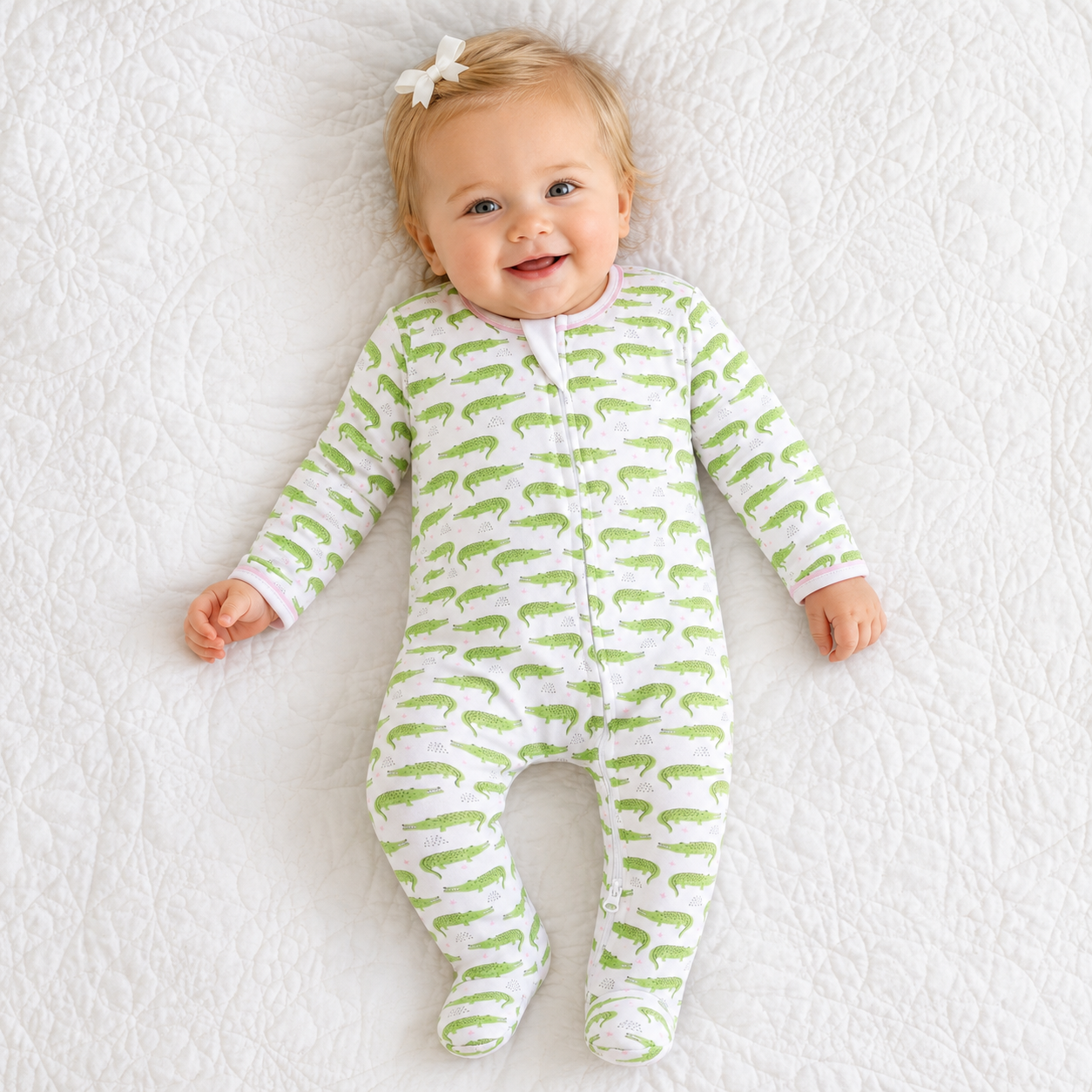 Lowcountry Gator Zip Footie - Pink Magnolia Baby