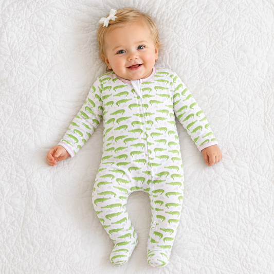 Lowcountry Gator Zip Footie - Pink Magnolia Baby