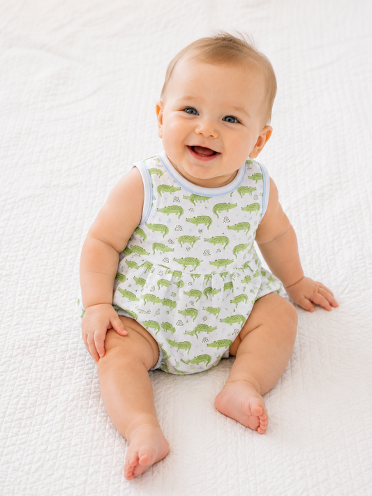 Lowcountry Gator Sleeveless Bubble - Light Blue Magnolia Baby