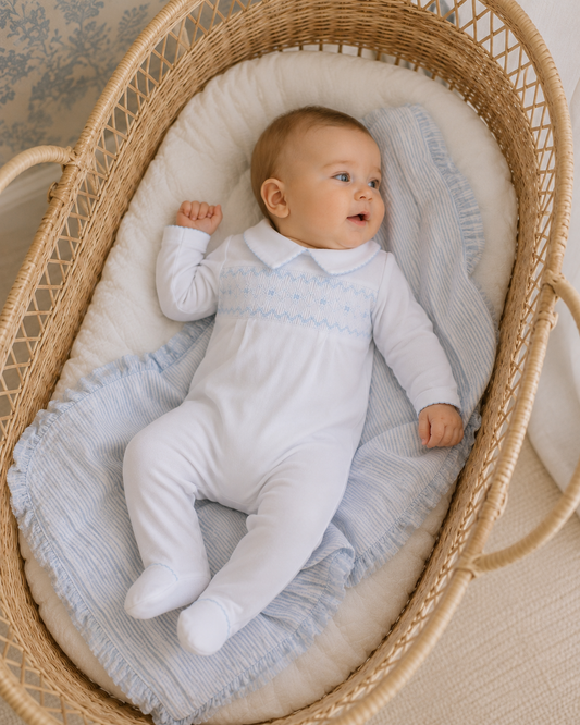 Landon's Smocked Light Blue Footie Magnolia Baby