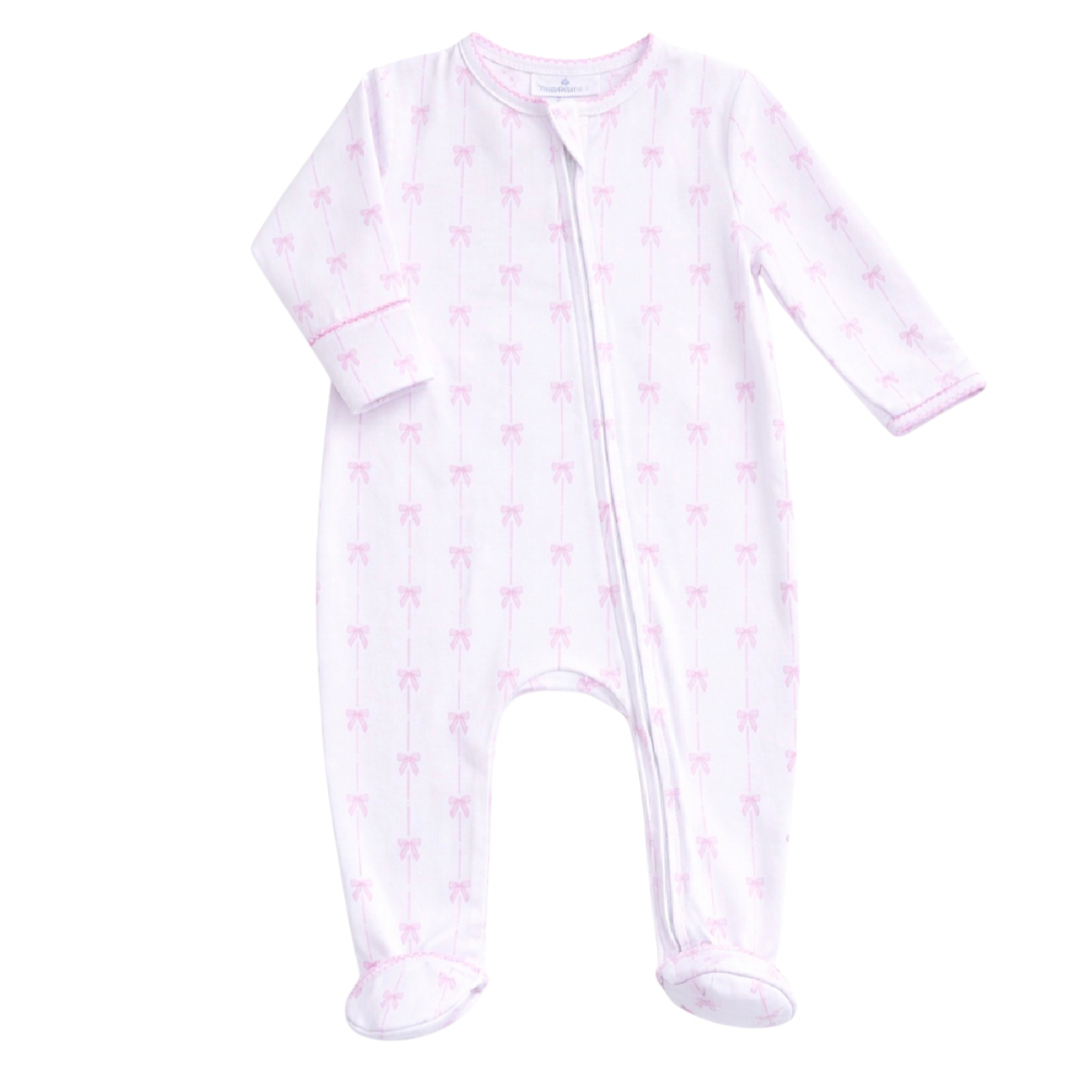 Amelia's Bow Zip Flap Footie Magnolia Baby