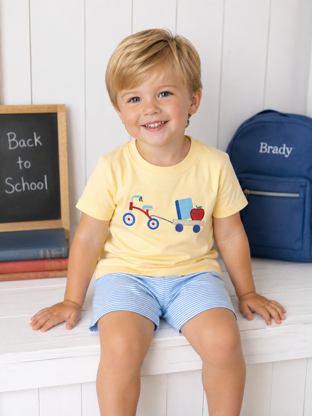 School Ride Embroidered Stripe Outfit Marie Nicole Clothing