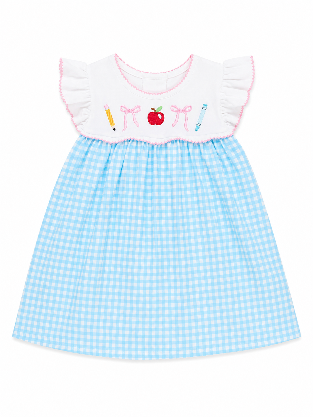 Class-Time Apple & Pencil Embroidered Flutter Dress Marie Nicole Clothing