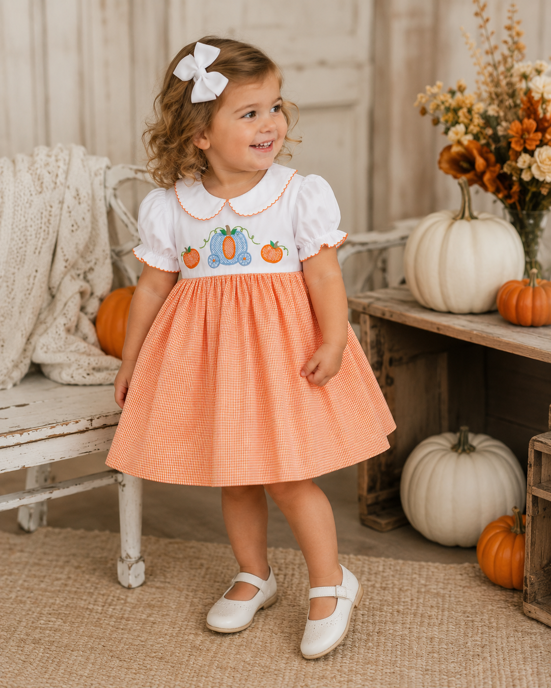 Pumpkin Carriage Embroidered Dress Petit Ami & Zubels