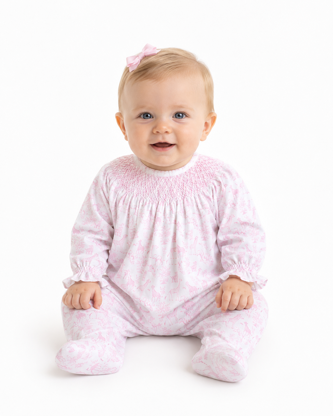 Pink Baby Safari Hand Smocked Bishop Footie Lowcountry Littlewear