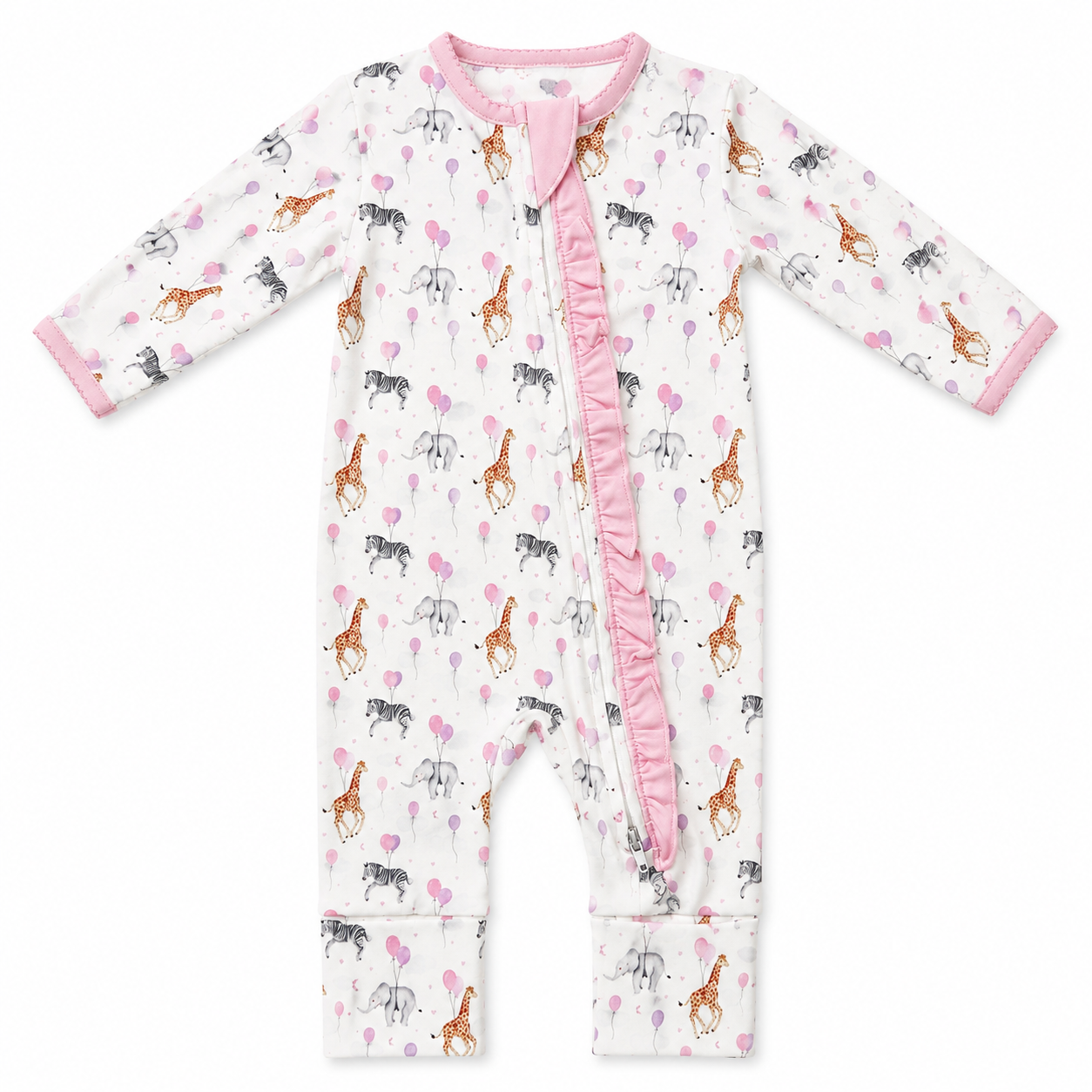 Birthday Zoo Convertible Footie- Pink Lowcountry Littlewear