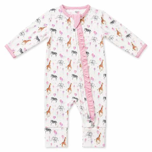 Birthday Zoo Convertible Footie- Pink Lowcountry Littlewear