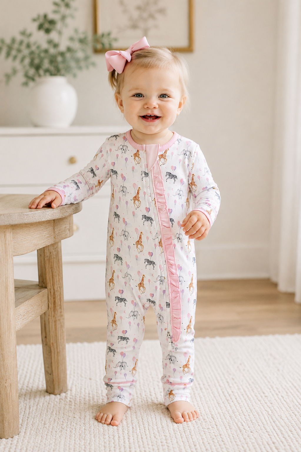 Birthday Zoo Convertible Footie- Pink Lowcountry Littlewear