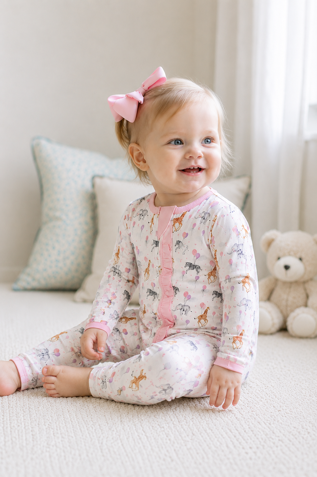 Birthday Zoo Convertible Footie- Pink Lowcountry Littlewear
