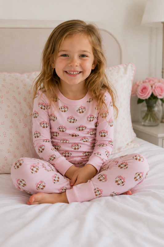 Tiny Tailgater Long Pajamas - Pink Magnolia Baby