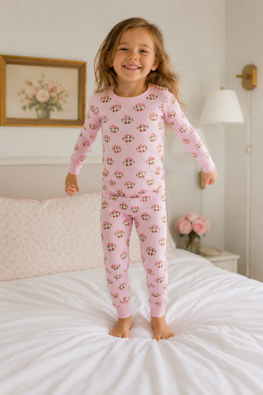 Tiny Tailgater Long Pajamas - Pink Magnolia Baby