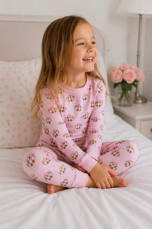 Tiny Tailgater Long Pajamas - Pink Magnolia Baby