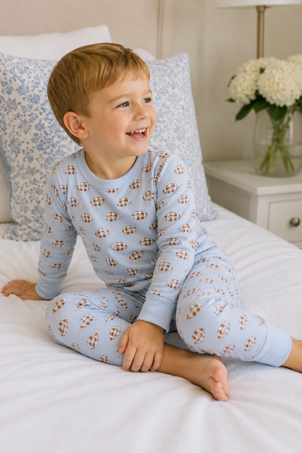 Tiny Tailgater Long Pajamas - Light Blue Magnolia Baby