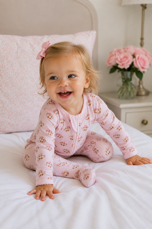 Tiny Tailgater Print Zip Footie - Pink Magnolia Baby