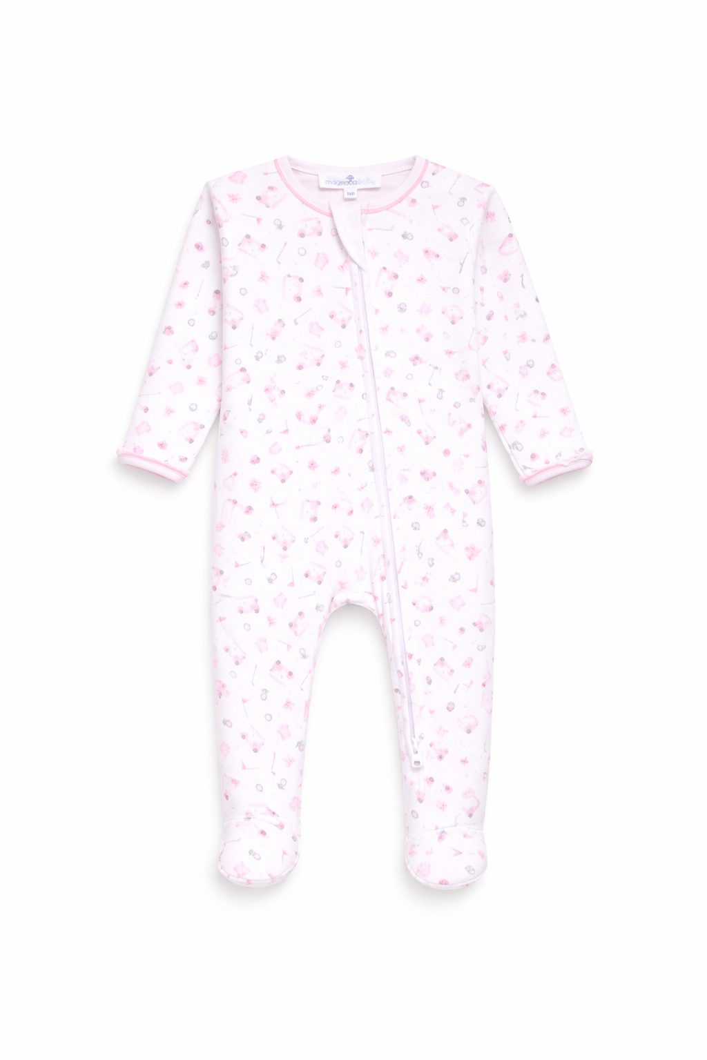 Little Golfer Print Ruffle Zip Footie - Pink Magnolia Baby
