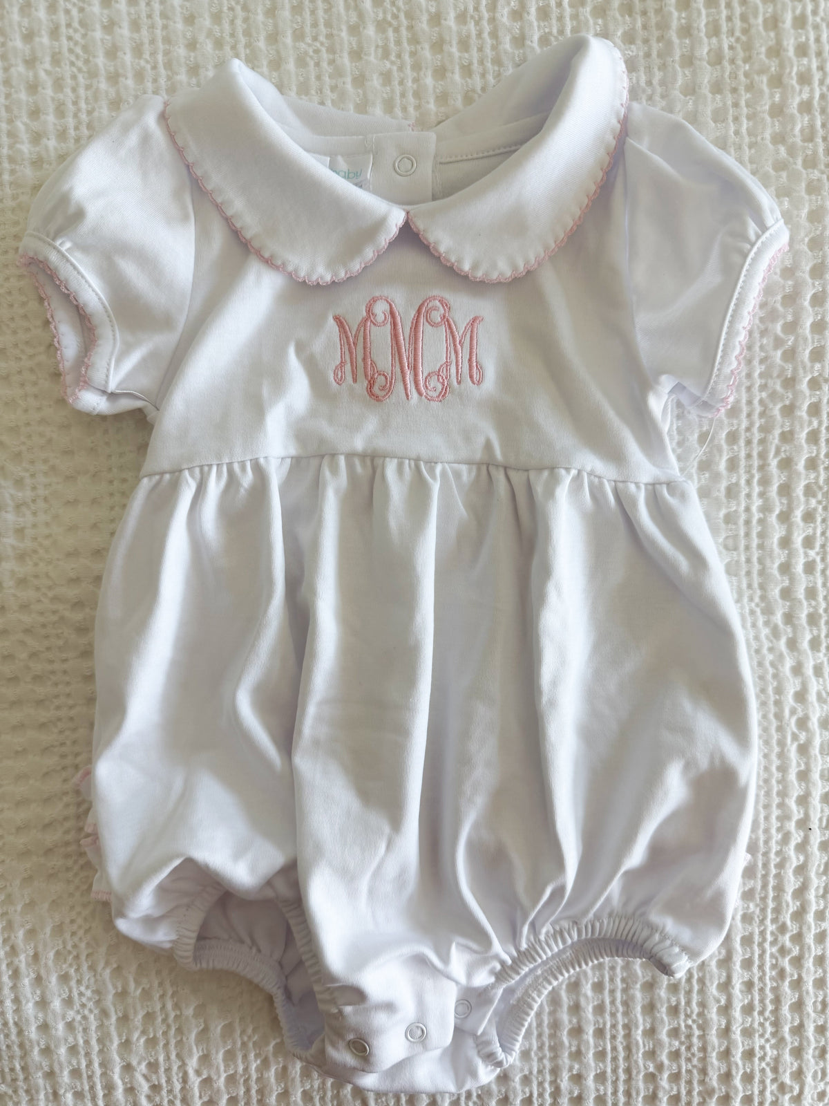 Collared Ruffle Bubble - White Pink Magnolia Baby