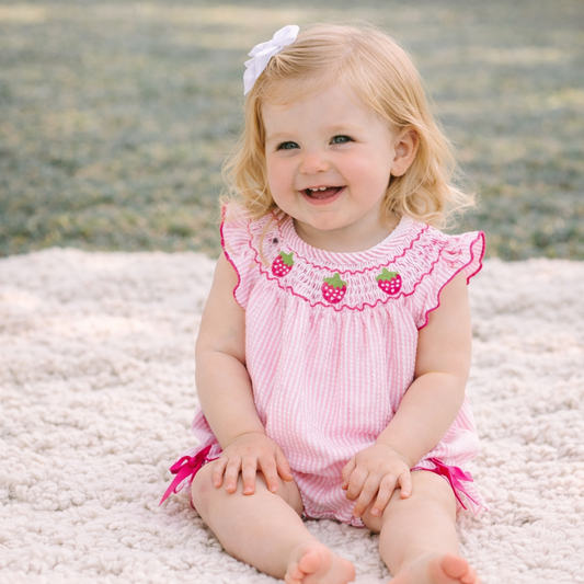 Strawberry Smocked Romper Rylee Faith Designs