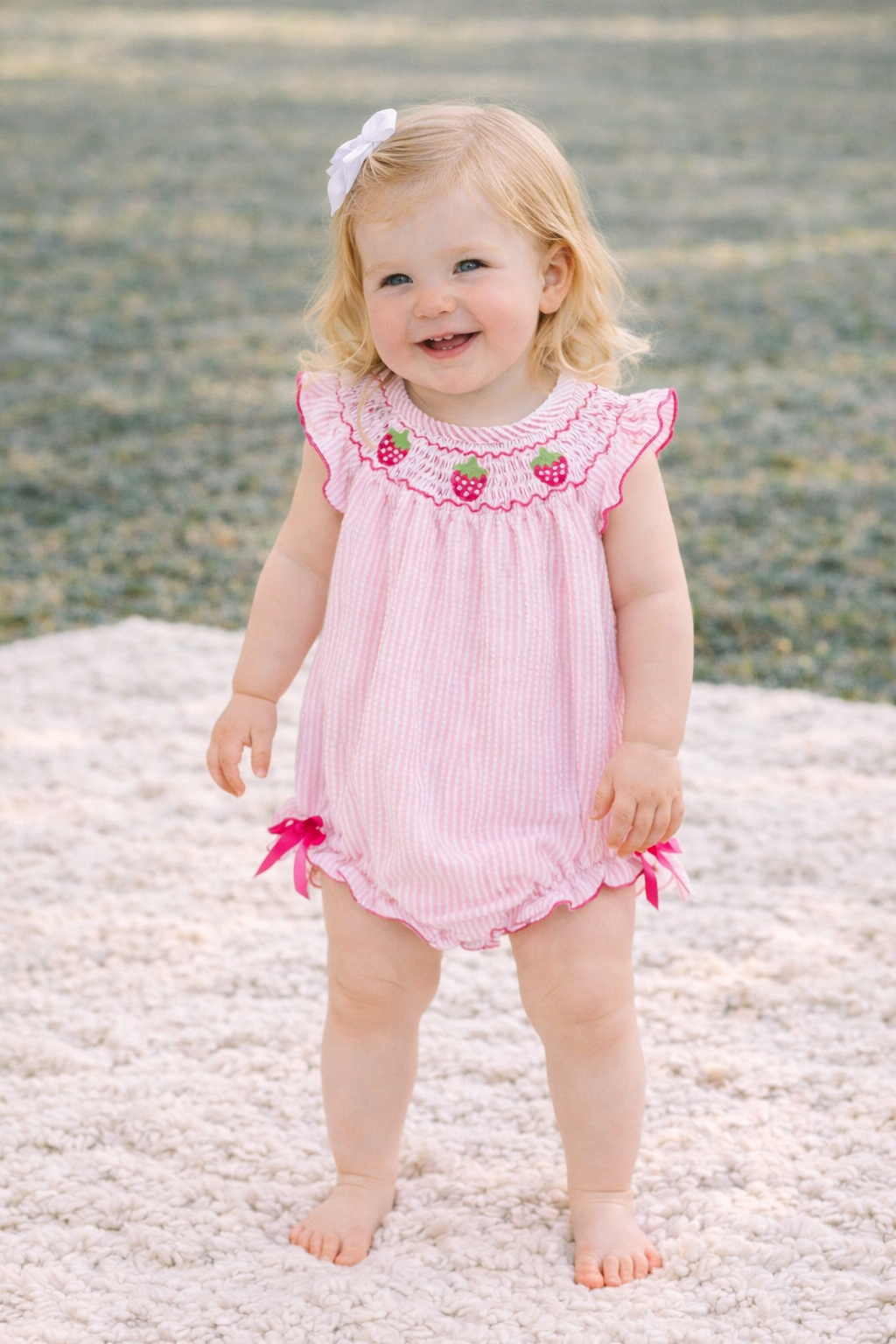 Strawberry Smocked Romper Rylee Faith Designs