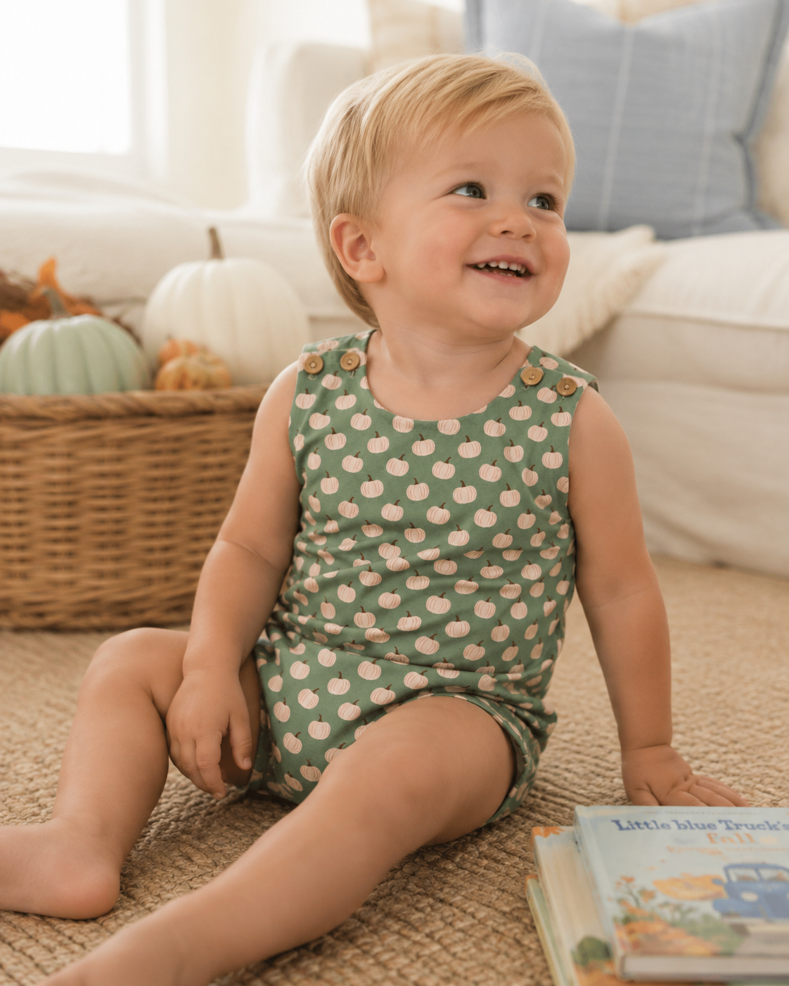 Sage Green Pumpkin Knit Shortall Smockingbird