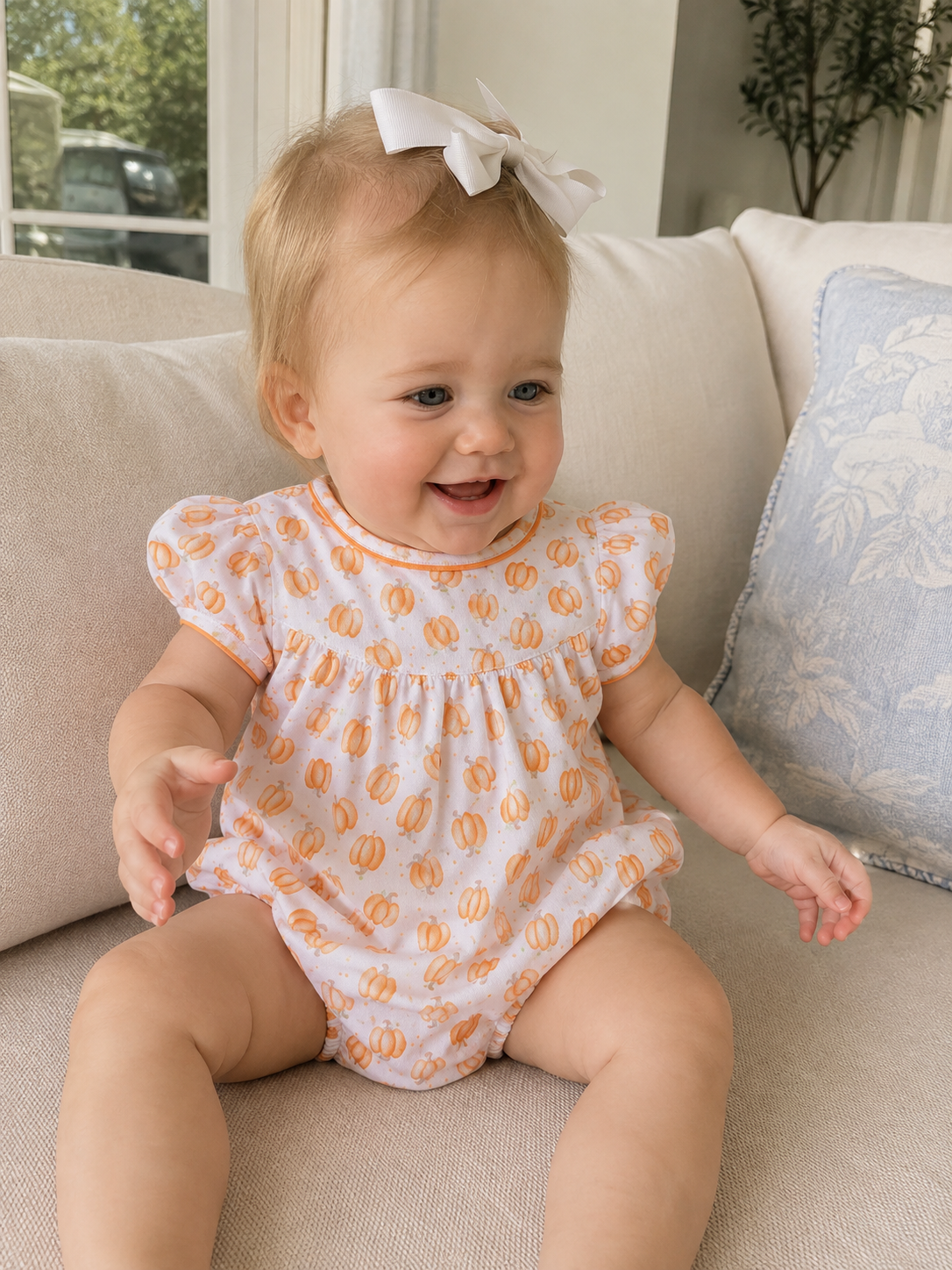 Pumpkin Ruffle Short Sleeve Bubble Magnolia Baby