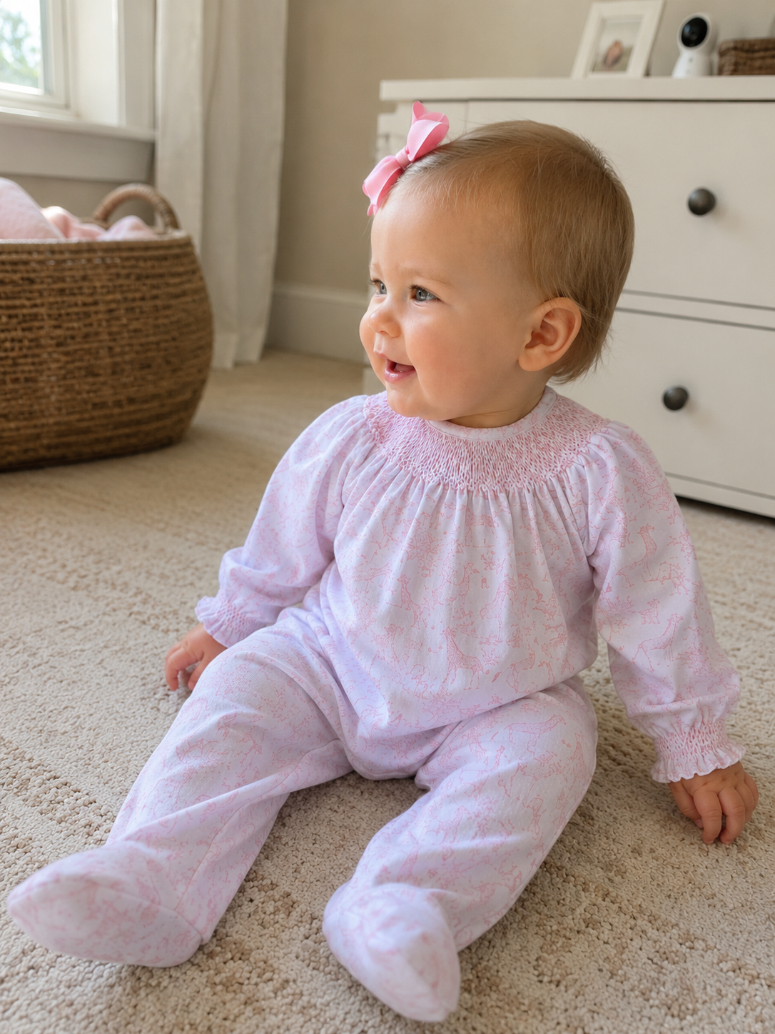 Pink Baby Safari Hand Smocked Bishop Footie Lowcountry Littlewear