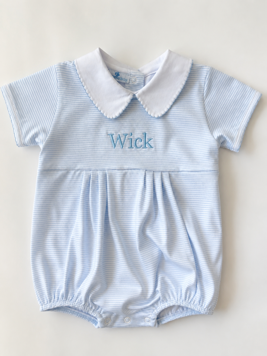 Mini Stripes Collared Short Sleeve Bubble - Light Blue Magnolia Baby