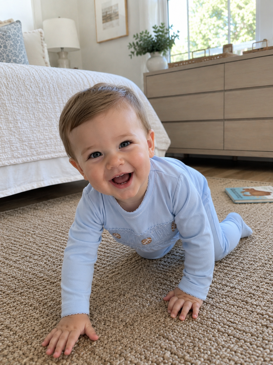Tiny Tailgater Smocked Footie - Light Blue Magnolia Baby