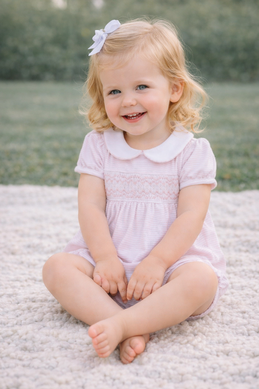 Mini Stripes Smocked Bubble - Pink Magnolia Baby