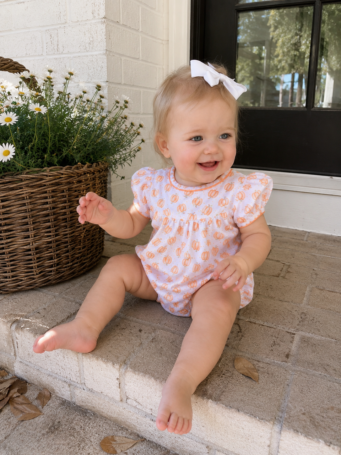 Pumpkin Ruffle Short Sleeve Bubble Magnolia Baby