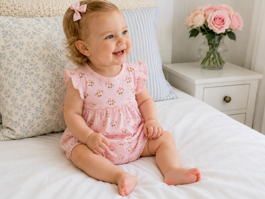 Tiny Tailgater Print Bubble - Pink Magnolia Baby