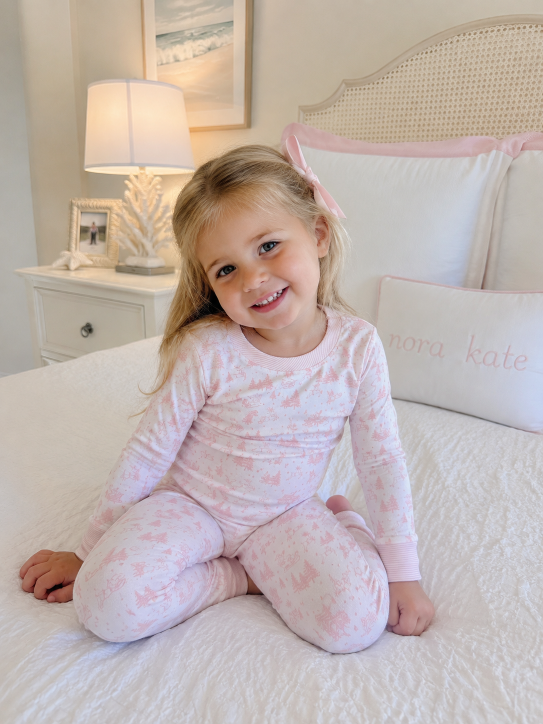 Holiday Toile Long Pajamas - Pink Magnolia Baby