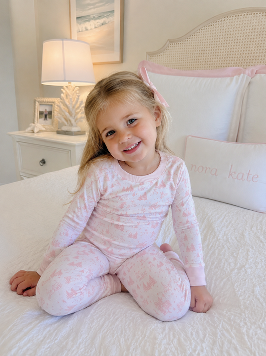 Holiday Toile Long Pajamas - Pink Magnolia Baby