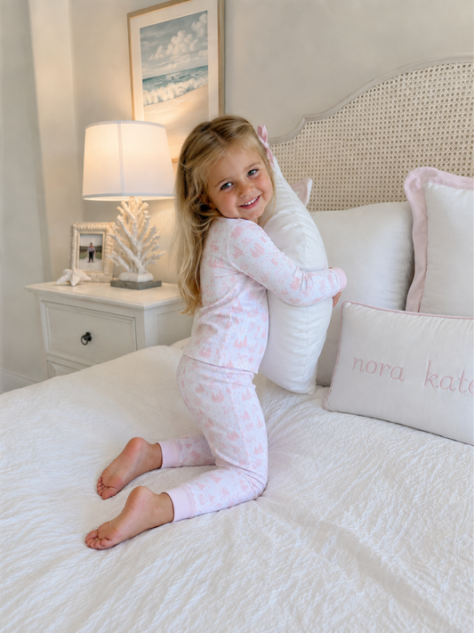 Holiday Toile Long Pajamas - Pink Magnolia Baby