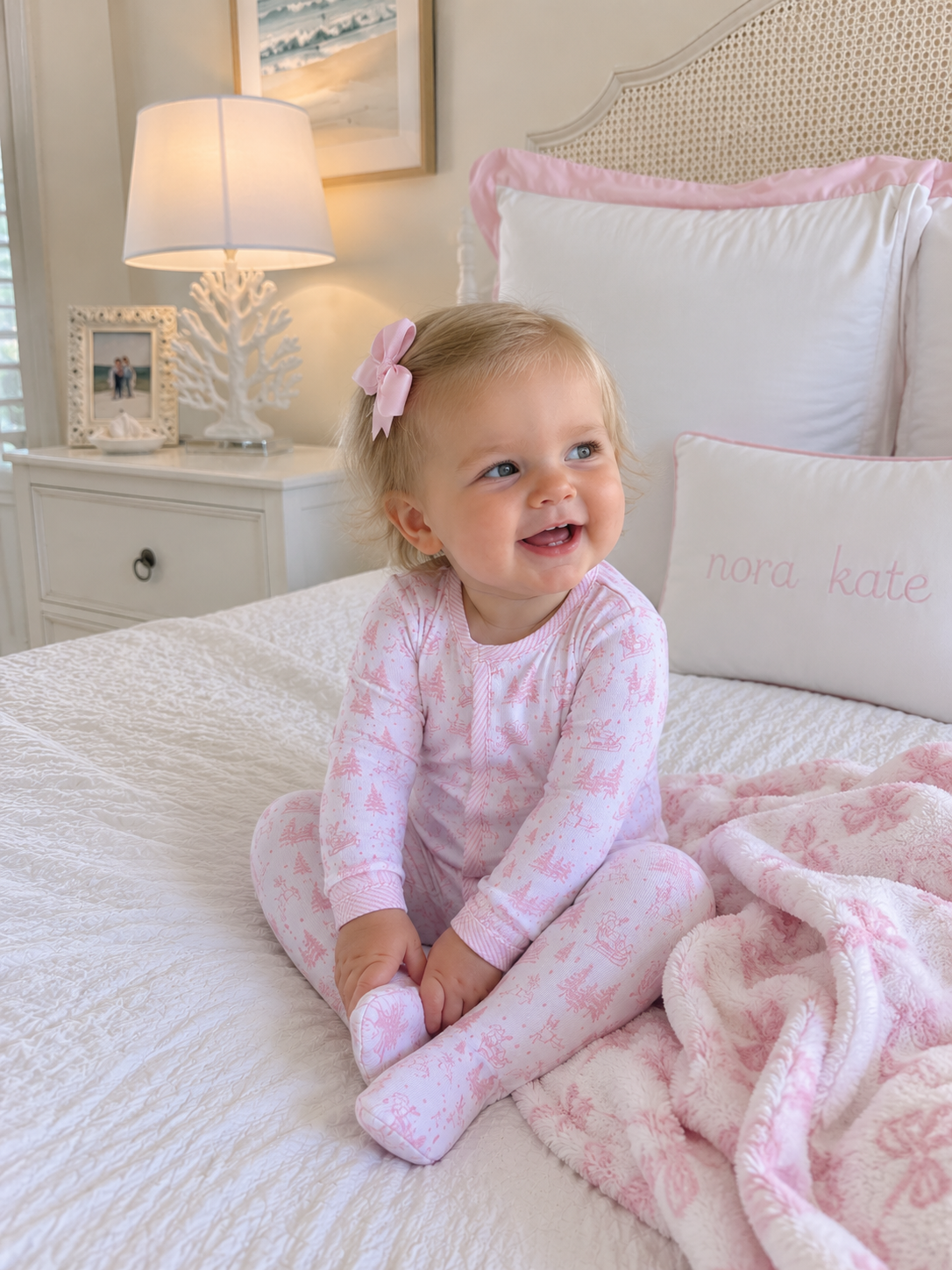 Holiday Toile Footie - Pink Magnolia Baby