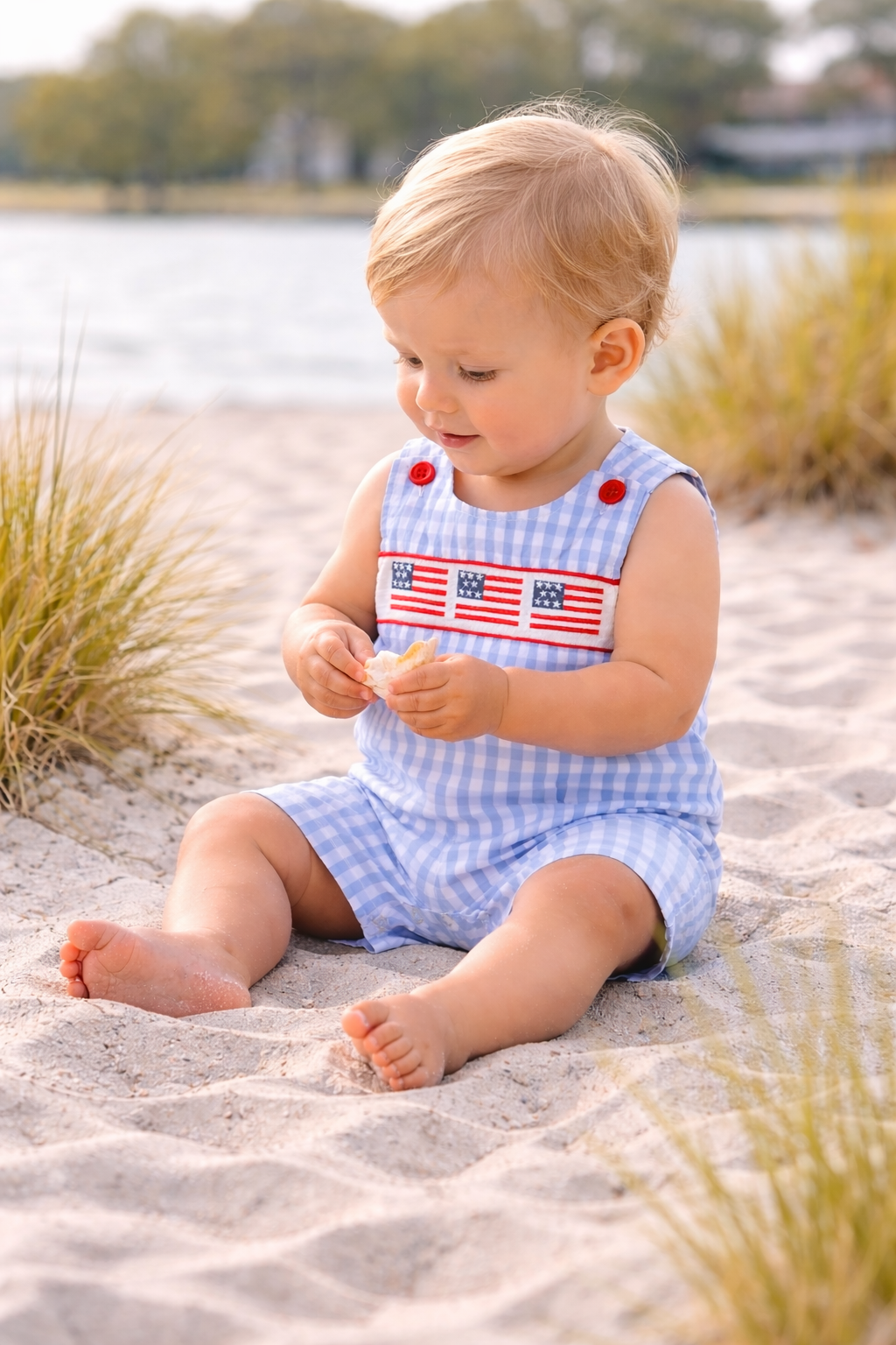 Stars & Stripes Smocked Romper Rylee Faith Designs