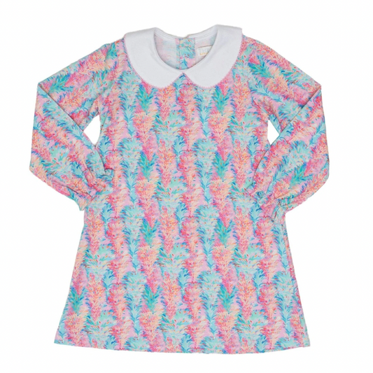Preppy whimsical little girls colorful Christmas tree dress collar