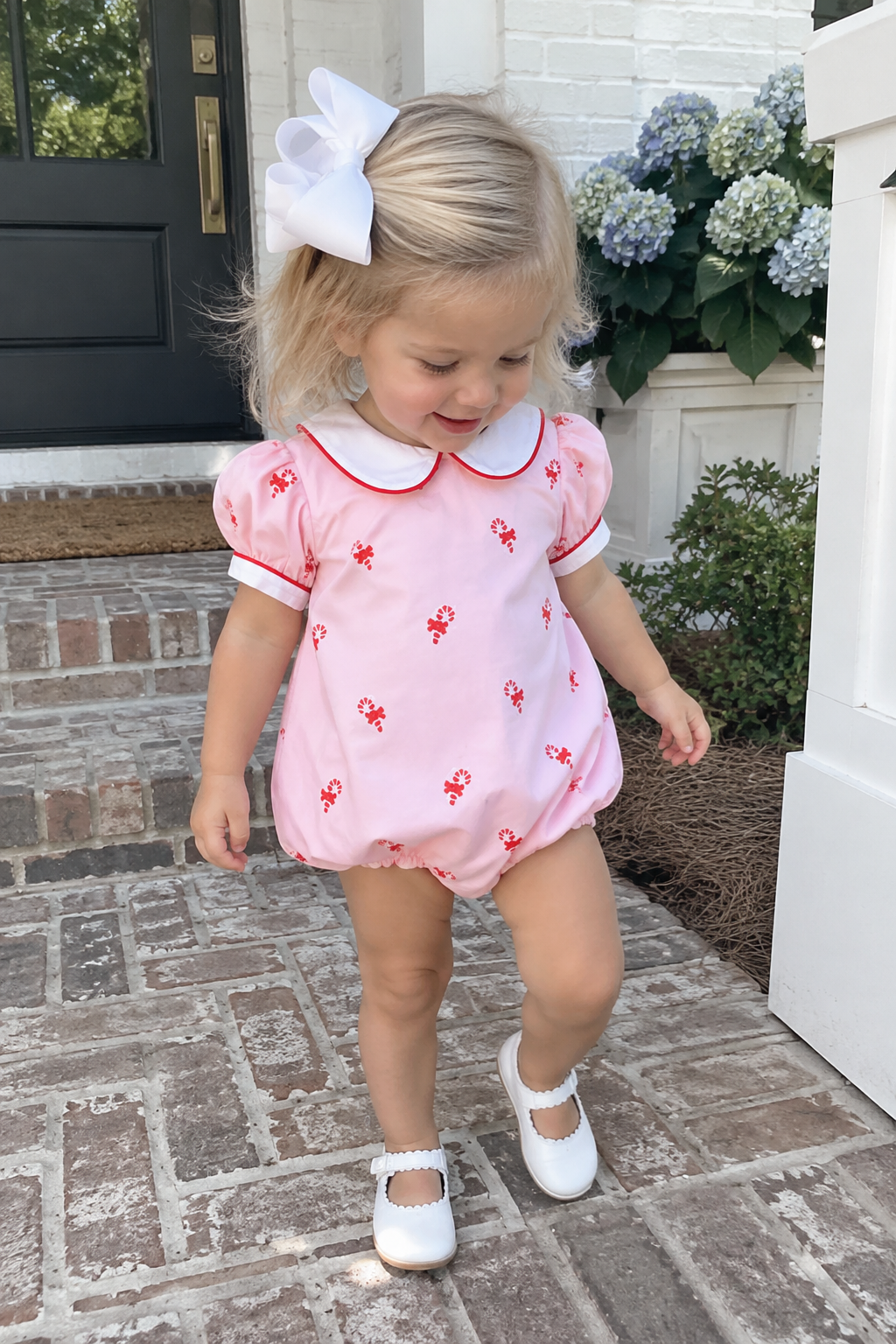 Candy Canes Embroidered Pink Bubble Smockingbird