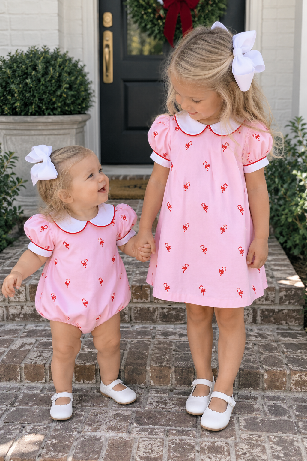 Candy Canes Embroidered Pink Dress Smockingbird
